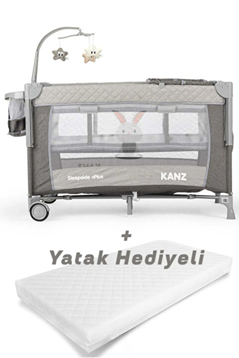 Kanz Sleepside +Plus Anne Yanı Park Yatak Gri - Yatak Hediyeli
