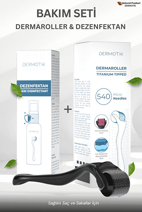Dermotik Titanyum Uçlu 540 İğneli Dermaroller 1 mm & Dezenfektan Seti–Cilt ve Seyrek Saç Sakal Bakım Aleti