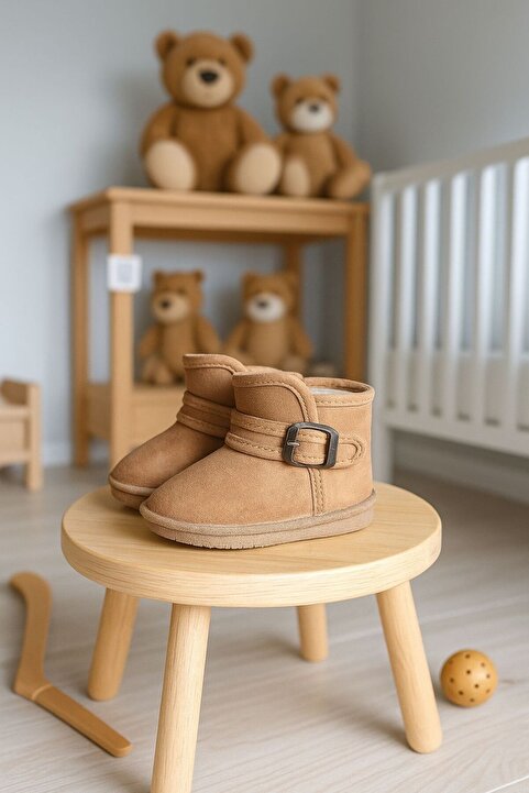 Gezer Unisex Bebek Çocuk Kışlık Camel Cırtlı Okul Kreş Panduf Ayakkabı