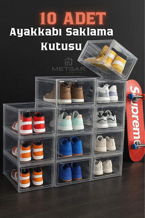 Metsar Home 10’lu Lüx Ayakkabı Kutusu – Kapaklı, İstiflenebilir & Dolap Ayakkabı Organizer Saklama Kutusu
