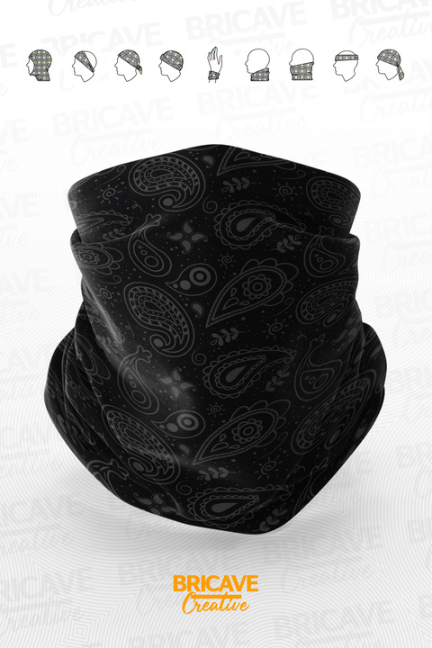 Bricave Siyah Paisley Desenli Motosiklet Bandana Boyunluk Maske