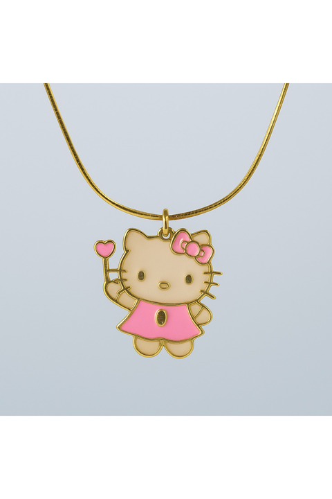 Genel Markalar 925 Ayar Hello Kitty Figürlü Pembe Mine Detaylı Altın Kaplama Gümüş Kolye