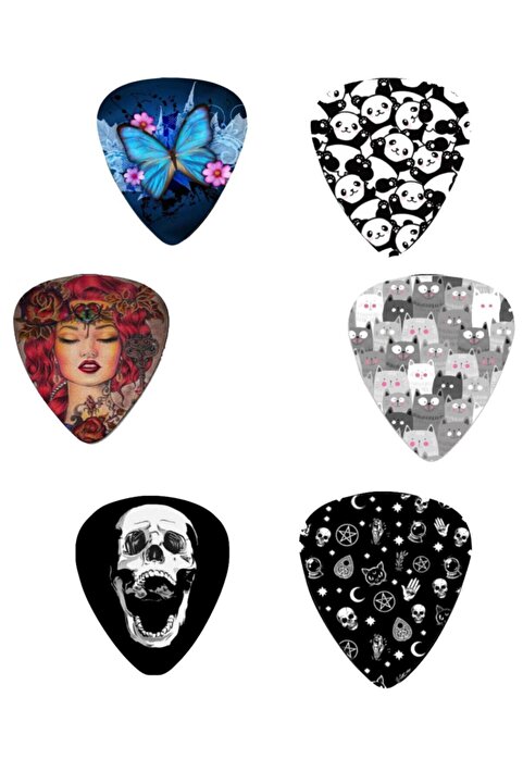 cantekin Gitar Pena 6 Adet 0.71mm Karma Skull Renki Baskılı Gitar Penası Özel Tasarım Penalar Ukulele Pena