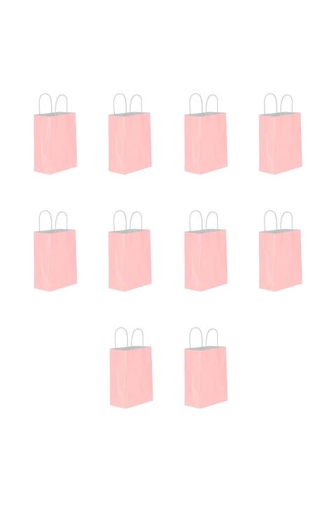 Genel Markalar Büküm Saplı Kraft Kağıt Çanta Karton Hediyelik Poşet Torba - Pembe - 18x24 Cm. - 10 Adetlik Paket Pe