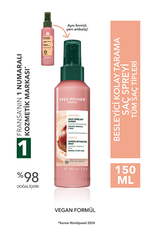 Yves Rocher Kolay Saç Tarama Spreyi - Tüm Saçlar/ Douceur -Vegan -150ml