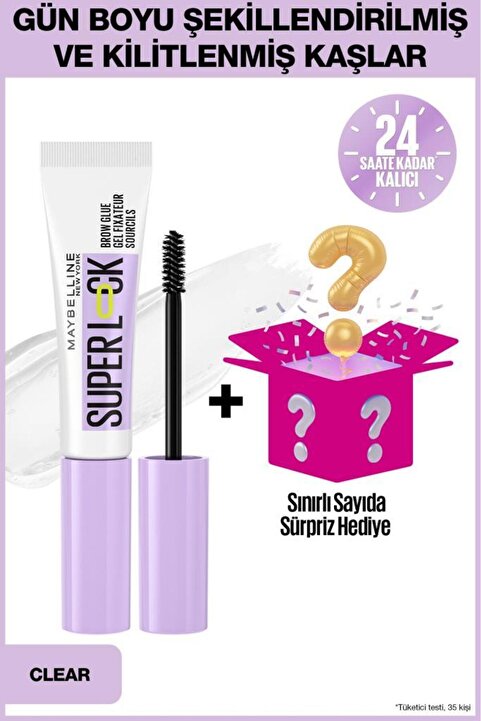 Maybelline New York Super Lock Brow Glue Kaş Sabitleyici Maskara - Şeffaf + Sürpriz Kutu Hediye
