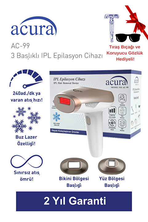Acura AC-99 Ultra Hızlı, 2 Başlıklı Sınırsız Atışlı Buz Lazer IPL Lazer Epilasyon Cihazı