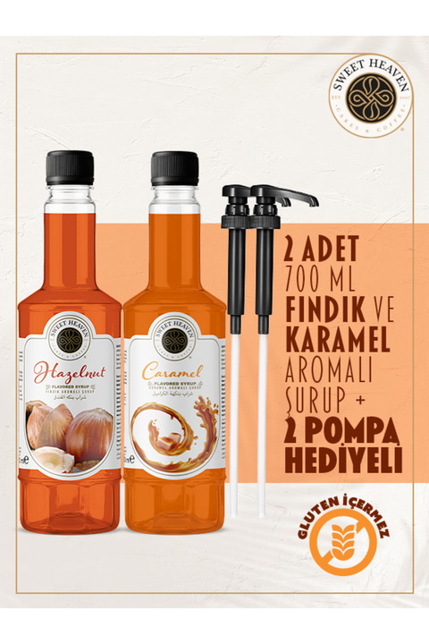 sweet heaven Karamel ve Fındık Kahve Şurubu 700ml 2liPompa Hediye
