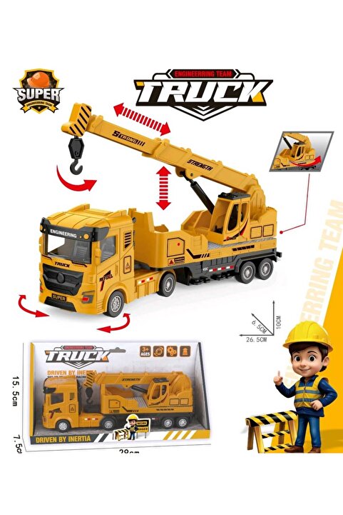 berattoys 27 cm oyuncak kamyon kırılmaz oyuncak vinç çekici oyuncak iş araçları sürtmeli iş makinası