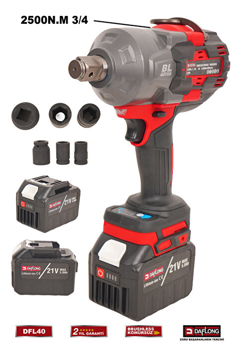Daflong PRO 3/4 2500NM ŞARJLI DARBELİ SOMUN SÖKME MAKİNASI DFL-40