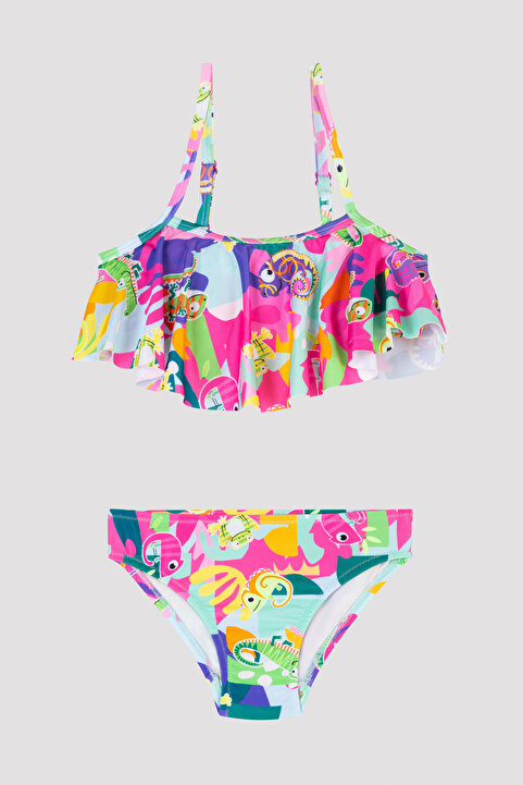 Penti Kız Çocuk Tropik Fırfırlı Bandeau Bikini Takımı