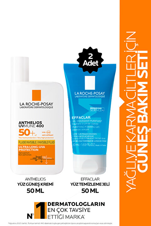 La Roche Posay Güneş Kremi İçeren Cilt Bakım Seti:  Effaclar Yüz Temizleme Jeli 50mlx2 & Anthelios Güneş Kremi 50ml