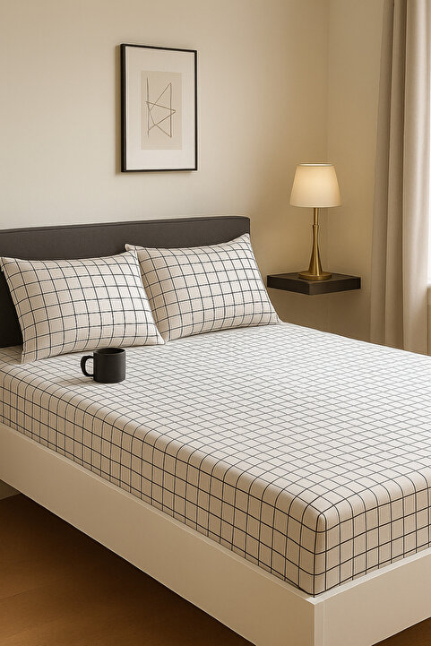 Felina Home Çift Kişilik Battal Boy Pamuklu Lastikli Çarşaf Takımı Kare Design