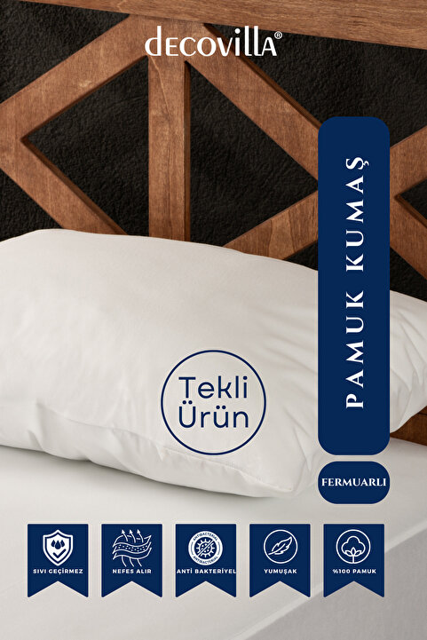 Decovilla Pamuklu Fermuarlı Yastık Alezi Sıvı Geçirmez 50x70 cm