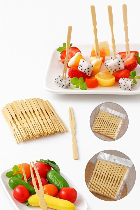 MERİP PLASTİK BAMBU KOKTEYL ÇUBUKLARI- SUNUM , KANEPE ÇUBUKLARI - 100 Adet- CİPS ÇATALI- BAMBU KÜRDAN