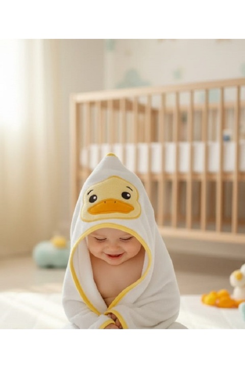 Alpar Tekstil %100 Pamuklu Yumuşacık Kız-erkek Yenidoğan/bebek Banyo Kundak Havlusu Beyaz/ördek