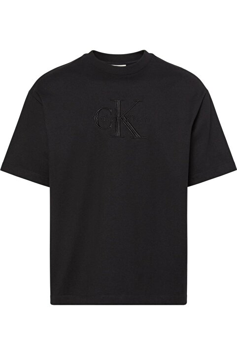 Calvin Klein Erkek Nakış Logolu T-Shirt - Siyah