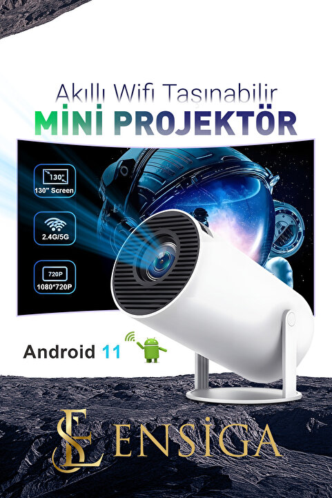 EN SİGA Android Mini projektör1280 * 720P Akıllı WIFI projektörü Taşınabilir Bluetooth TV Ev sineması HDMI