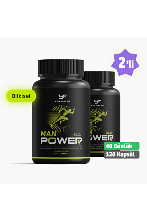 yourfuel Manpower Tribulus | 40 Günlük | 2 Kutu | 120 Kapsül | Erkek Takviyesi | Bitkisel Içerikli Takviye