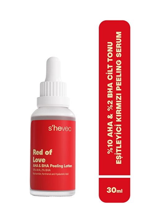 s'hevec %10 AHA & %2 BHA Yenileyici ve Cilt Tonu Eşitleyici Vegan 30 ml Peeling Serum Red Of Love