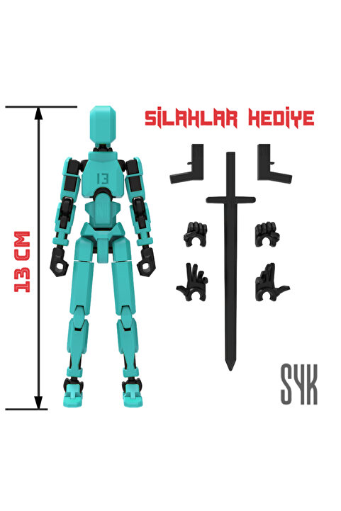 SYK Design Robot 13 Dummy Turkuaz Siyah Tüm Eklemleri Hareketli Aksiyon Figürü Oyuncak