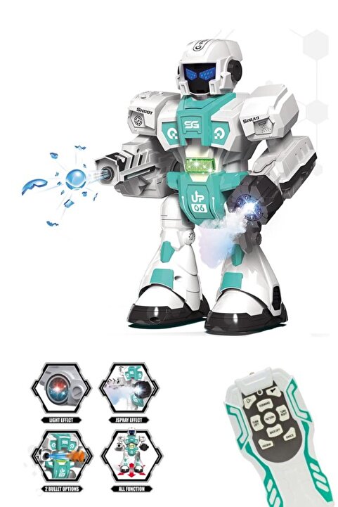 Tıfıl Toys Pilli Işıklı Sesli Full Fonksiyon Duman ve Su Balonu Atan Kumandalı Robot Oyuncak