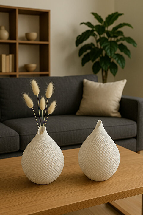 aymumi home Modern Damla Şekilli Vazo – Beyaz File Dokulu Model