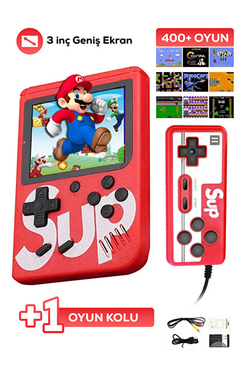 indirimsevinci SUP 400 Oyunlu Taşınabilir Mini Atari El Konsolu Çift Kollu Şarjlı Retro Oyun Makinesi Karışık renk