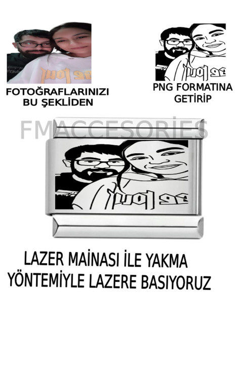 Feride italyan çelik bileklik charmı lazer baskı fmaccesories