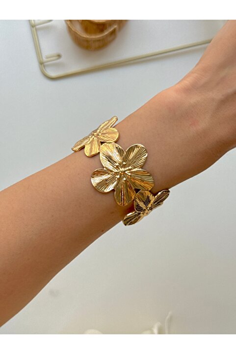 YOUES JEWELRY Çelik Kalın Çiçek Kelepçe Bilezik Ayarlanabilir Kadın Erkek Unisex Pazu Kelepçe Olarak Da Kullanılır