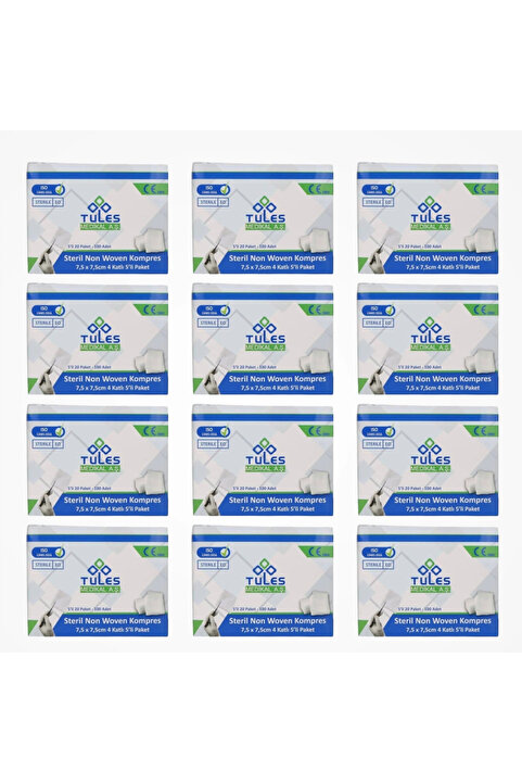 tules Steril Non Woven Kompres 7,5 cm x 7,5 cm 4 Katlı (5’li Zarf) 100’lü Kutu - 12 Kutu