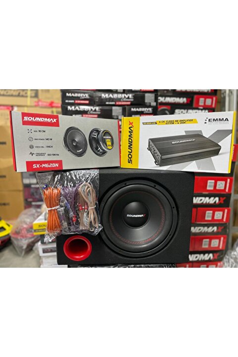 Soundmax FUL SET SX-FC12 30CM 1500W SUBWOOFER BAS SX-3000.4 4KANAL AMFİ SX-M62BN 16CM MİDRANGE KABLOTK. KABİN