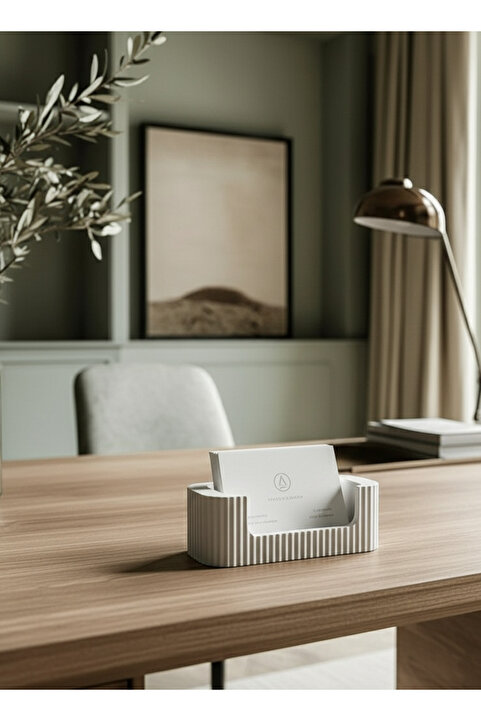 Decorstation NoirLine Kartlık – Bej | Modern Masaüstü Kartvizitlik | Lüks Minimal Tasarım