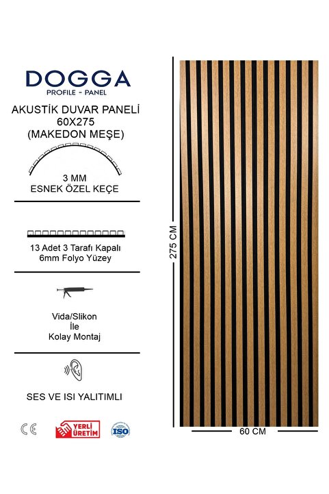 BAKİ AHŞAP Slim Akustik Duvar Paneli , İskandinav Çıtalama Duvar Çıtası 60x275 KOYUMEŞE