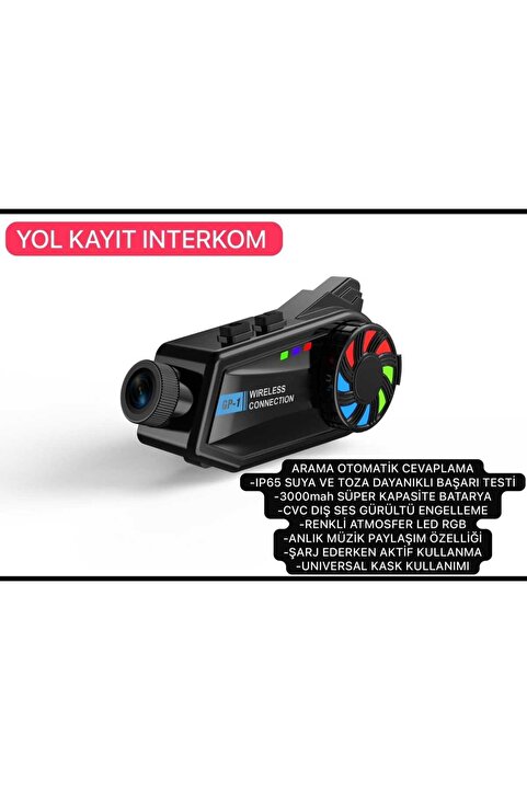 JUNGLEE Bt68 Kameralı Intercom Motosiklet Bluetooth Kask Kulaklık Ses Kontrolü 1080p Video Kayıt Interkom