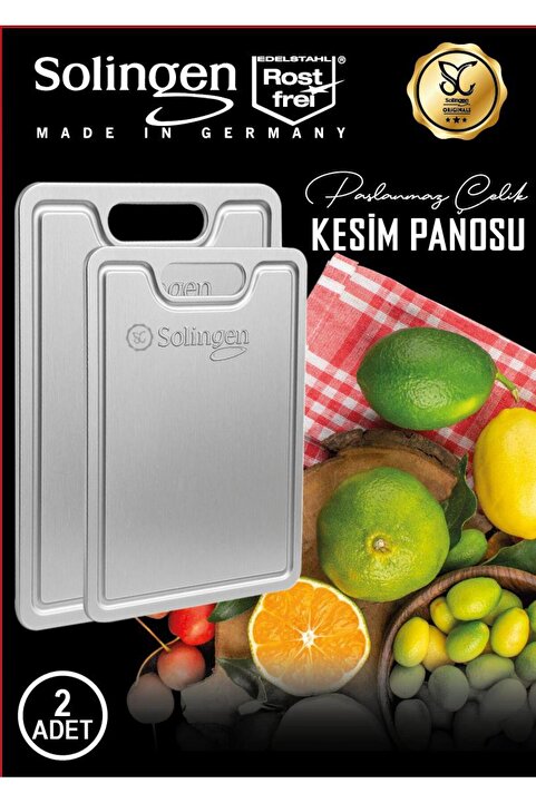 Solingen 2' li Paslanmaz Çelik Kesim Panosu , Levhası - Çelik Kesme Tahtası