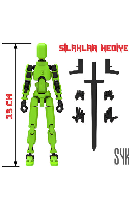 SYK Design Robot 13 Dummy Yeşil Siyah Tüm Eklemleri Hareketli Aksiyon Figürü Oyuncak