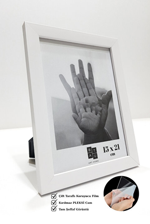 Batu Art Home Fotoğraf Çerçevesi Korumalı Kırılmaz Pleksi Camlı Masaüstü Ayaklı Duvara Asılabilir 15x21 Cm Beyaz