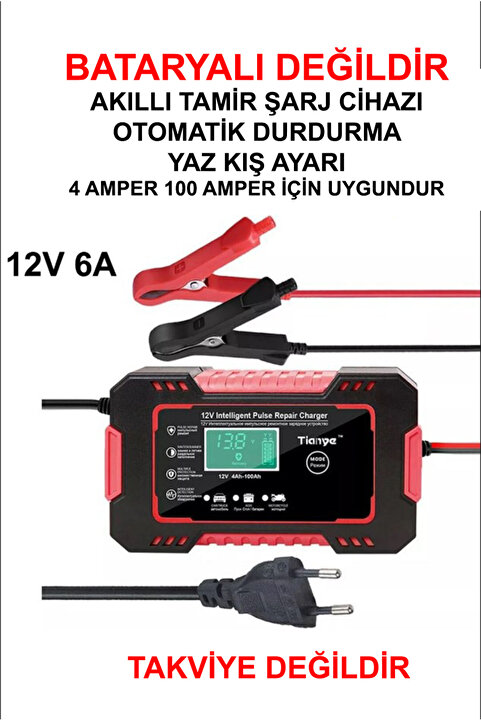 KAPVOE Rj Tianye 12V 6A Araba Motosiklet Kurşun Asit Akü Şarj Cihazı Auto Islak Kuru Jel Onarım Led Ekran