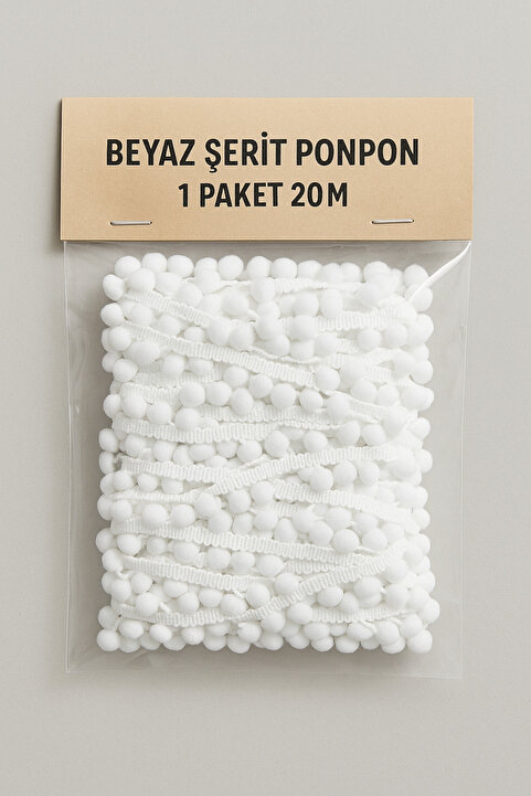 Soft Kare Beyaz Şerit Ponpon 1 Paket 20M