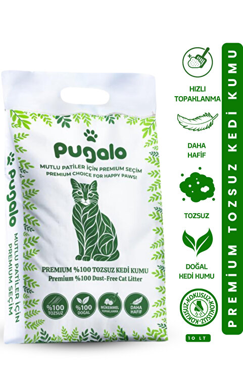 Pugalo Tozsuz Naturel Kedi Kumu Premium Koku Hapseden Topaklanan Çok Katmanlı Kedi Kumu 10LT