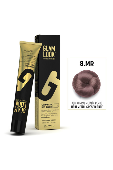 glam look Açık Kumral Metalik Renk 8.mr |100 ML Profesyonel Beyaz Kapatıcı Kalıcı Saç Boyası | Koruyucu, nemlendirici, besleyici yağlar, düşük amonyak seviyesi,