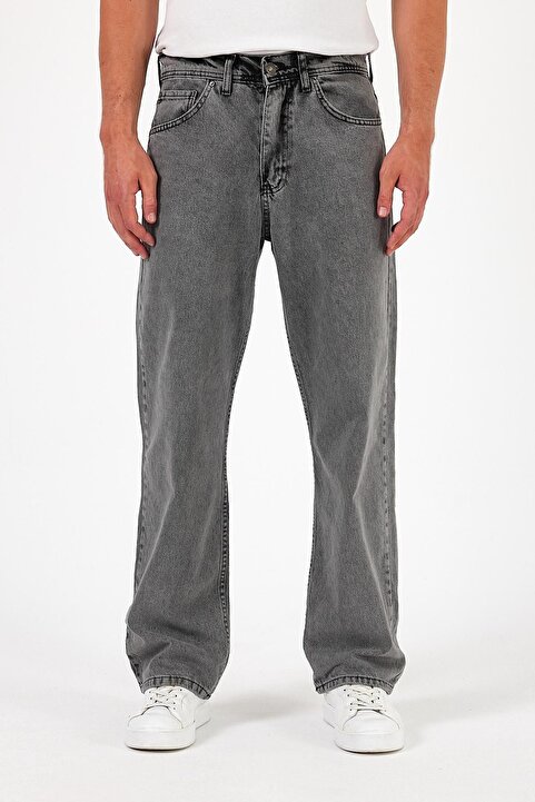 DAMGA JEANS Erkek Oversize Bol Paça Yüksek Bel Füme Baggy Kot Pantolon