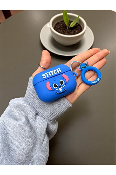 KVK PRİVACY AirPods Pro 2.Nesil Uyumlu Mavi Stitch 3d Kabartmalı Silikon Charmlı Kulaklık Kılıfı Pro Ios Uyumlu