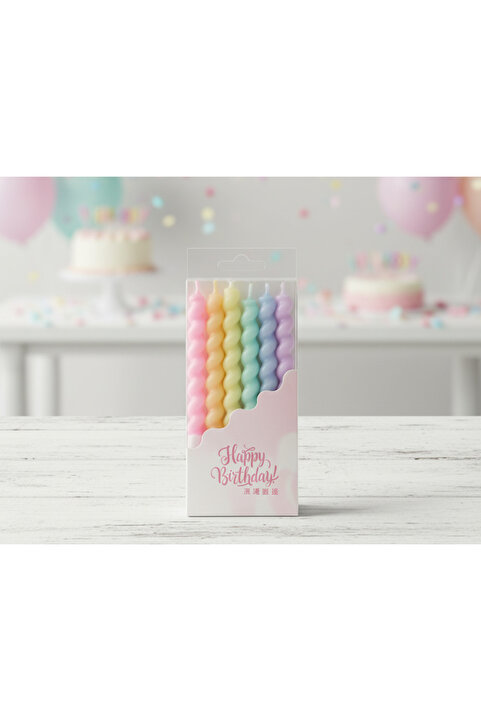 Adana Pasta Malzemeleri ERT-MUM-101 MAKARON RENKLİ BURGULU MUM 12 CM 6 ADET