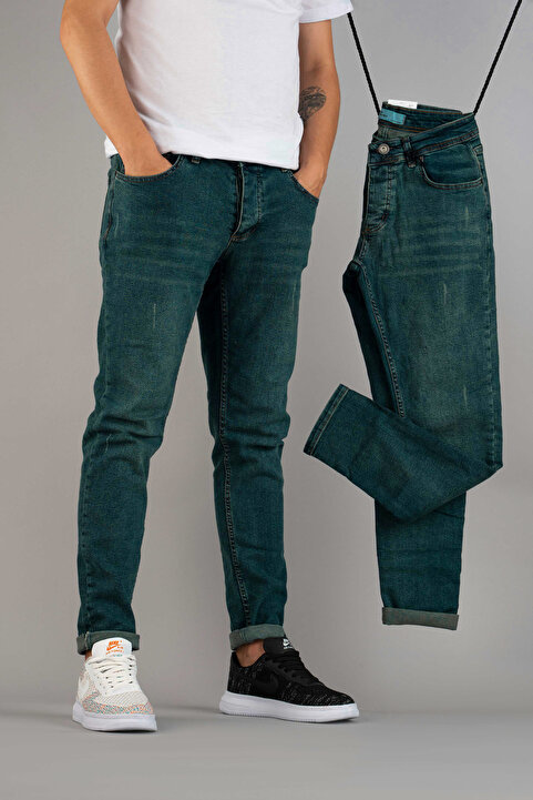 bombe Erkek Slim Fit Tırnaklı Likralı Kot Pantolon Mavi