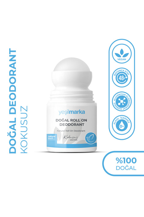 yeşilmarka %100 Doğal Roll On Deodorant Alüminyumsuz - Kokusuz - Alkolsüz- Parfümsüz - Ter Kokusu Önleyici