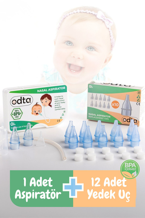 ODTA Burun Aspiratörü ve 12 Yedek Uç | Bebek Nazal Aspiratör | Burun Temizleyici | Nasal Aspiratör