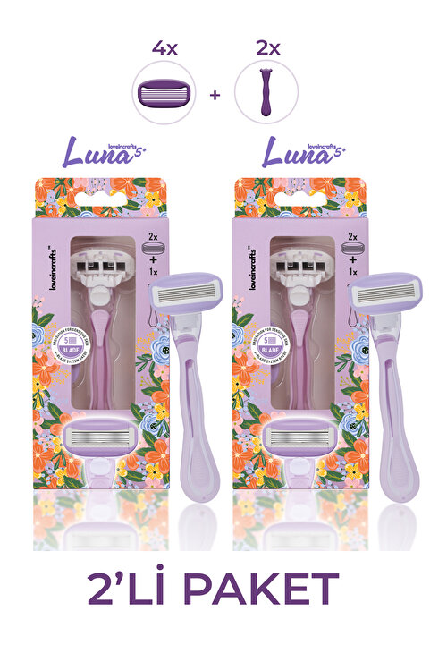 loveincrafts 2'li Paket Luna 5 Bıçaklı Kadın Tıraş Makinesi 4 Yedek Tıraş Bıçağı Başlıklı - Bikini Bölgesi