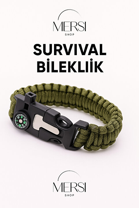 Genel Markalar Aveo 1 Adet Çok Amaçlı Pusulalı Bıçaklı Düdüklü Çakmaklı Kamp Survival Bilekliği Kamp Bilekliği